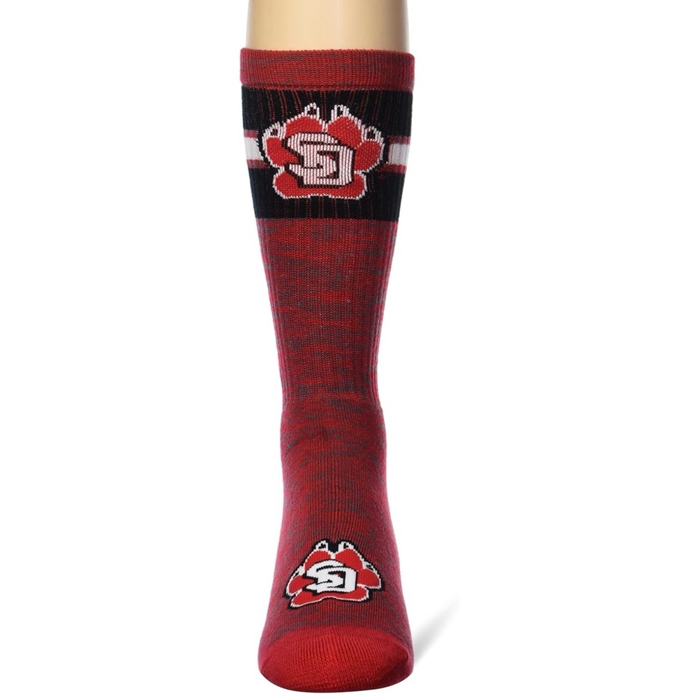 NEW| For Bare Feet NCAA First String Crew Sock South Dakota Coyotes